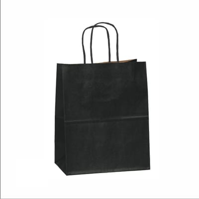 Luxe Set van 50 Papieren Draagtassen - Zwart - Black - 18x8x24cm - Hoogwaardige Kraft Papieren Tassen - Met Gedraaide Handvatten - Ideaal voor Winkelen en Verpakken