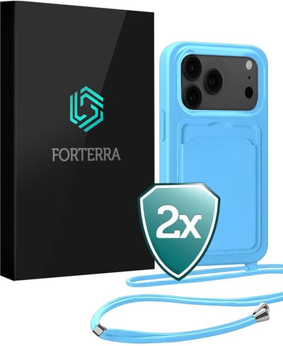 Hoesje Geschikt voor iPhone 17 Pro Pashouder Case Siliconen Hoes Met Koord - Hoes Geschikt voor iPhone 17 Pro Met Telefoonkoord Hoesje Back Cover Met Pasjeshouder - Lichtblauw - 2 PACK