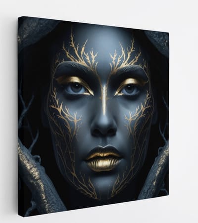 Saammp Canvas Schilderij - Takken met goud - Vrouw - abstract - 20x20 - Foto op canvas - Wanddecoratie - Muurdecoratie Woonkamer - Slaapkamer decoratie - Canvas Print