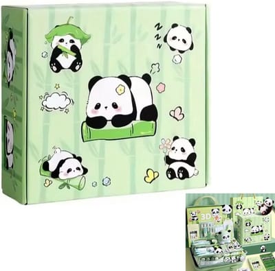KZQ Schattige panda schoolbenodigdhedenset - Schrijfgerei met notitieboekjes en hangertjes - Voor thuis en school - Cadeau voor kinderen - Esthetisch en leuk ontwerp