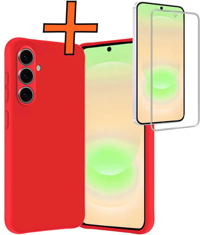 Hoes - Met Screenprotector - Geschikt voor Samsung Galaxy A37 - Sterk & Shockproof - Back Cover - Siliconen Case - Telefoon Hoes - Rood