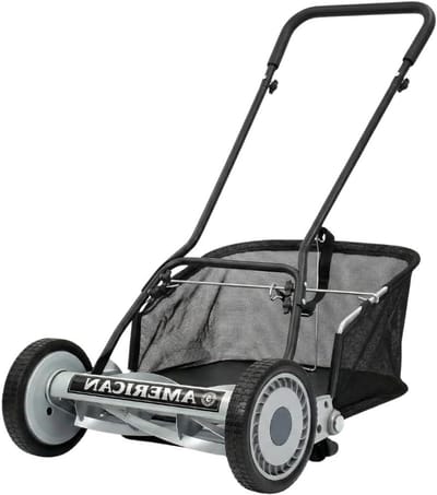 Handmaaier met bak - Gazonmaaier duw - Gazononderhoud tuin - 5-blads spiraal - 45 cm maaibreedte - Grijs