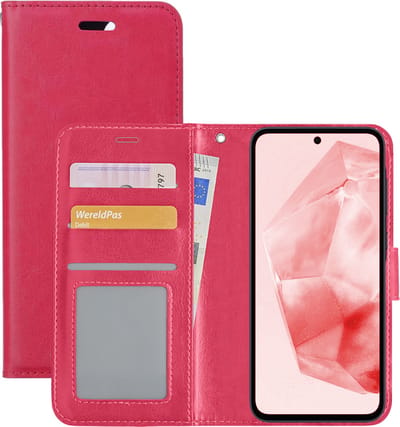 Hoesje - Met Pasjeshouder - Geschikt voor Samsung Galaxy A35 - Luxe Bookcase Portemonee - Flip Case - Kunstleer Book Case - Flipcase - Book Cover - Walletcase - Portemonneehoes - Donkerroze