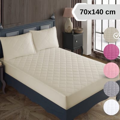 Tavas Waterdicht Matrasbeschermer 70x140 cm Beige Babybed, Ledikant of Juniorbed Gewatteerde 100% Katoen Molton Hoeslakenbadstof Rondom Elastiek Waterdichte Matras Beschermer Incontinentie