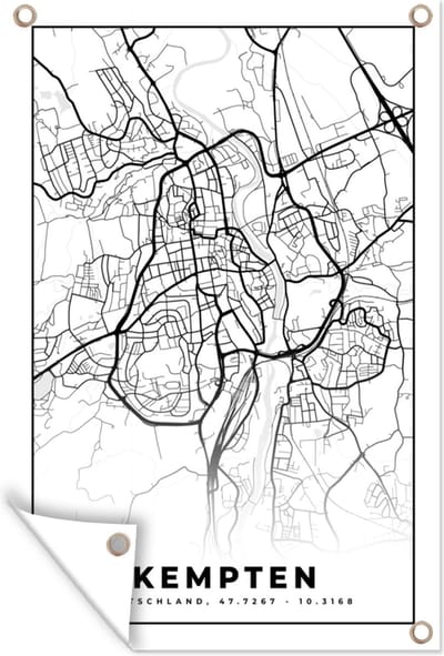 Muurdecoratie Stadskaart - Plattegrond - Kempten - Kaart - 120x180 cm - Tuinposter - Tuindoek