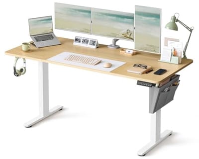 Elektrisch verstelbaar bureau, 160 x 70 cm, zit-sta bureau met geheugenfunctie, moderne eikenhout look