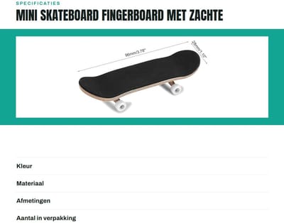 Dailygoods- Fingerboard Mini Skateboard - Esdoorn Houten Deck - Zachte Pad Lagerwielen - Nikkellegering Constructie - 96 x 28 mm - Schokabsorberend