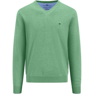 Fynch-Hatton Trui V-Neck Uni Color Superfine Cotton Knit Turf Green / male