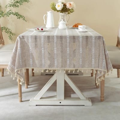 Nappe de bureau à pompons en jacquard, tissu rayé rectangulaire simple, décoration de table à manger, table basse, tissu anti-poussière 90x90cm