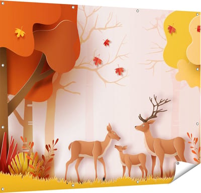Gards Tuinposter Herten in het Bos Illustratie - Abstract - 150x120 cm - Tuindoek - Tuindecoratie - Wanddecoratie buiten - Tuinschilderij