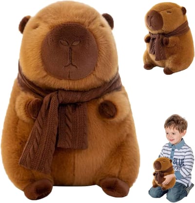 Schattige Capybara Knuffel, 30 cm, Super Zacht Pluche Dier met Afneembare Sjaal, Perfect Cadeau voor Kinderen en Vrienden, Verjaardag en Kerst