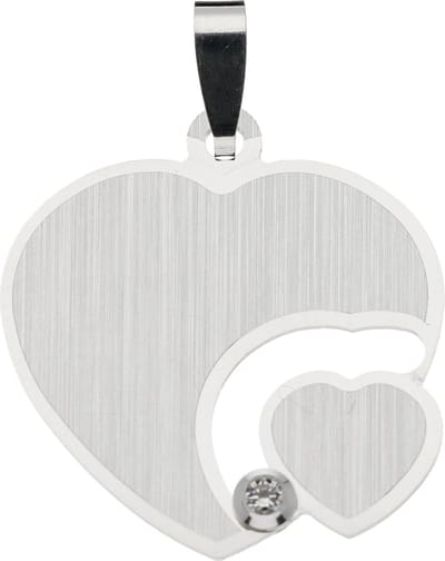 Glow hanger - graveerplaatje - zilver - 22x20 mm - dubbel hart - zirkonia