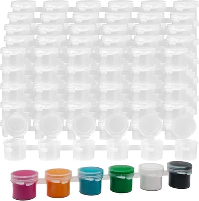 Dailygoods- Verf Strips 50 Stuks - Mini Verf Potten - Deksels - Acryl Opslag Containers - Kunstprojecten - 16 mm Hoog, 17 mm Lang - Verfpotjes