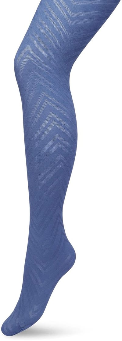 Bonnie Doon Dames Zigzag Panty 70 Denier Blauw maat S/M - Chique Panty - Zigzag Strepen Dessin - Brede Boord - Comfort - Streepjes Print - Gestreept - Zigzag Tights - Feestelijk - Blue Ashes - BP211906.146
