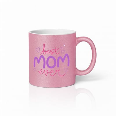 Roze Glitter “Best Mom Ever” Mok 330 ml – Schattige Hartjes Koffiemok – Perfect Cadeau voor Mama