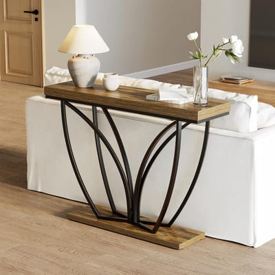 Tribesigns Consoletafel - Industriële Haltafel - Bruin - 105 x 30 x 80 cm - Consoletafel voor Hal, Woonkamer, Entree, Foyer