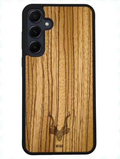 Kudu Samsung Galaxy A05s hoesje case - Houten backcover - Handgemaakt en afgewerkt met duurzaam TPU - Zebrano - Zwart