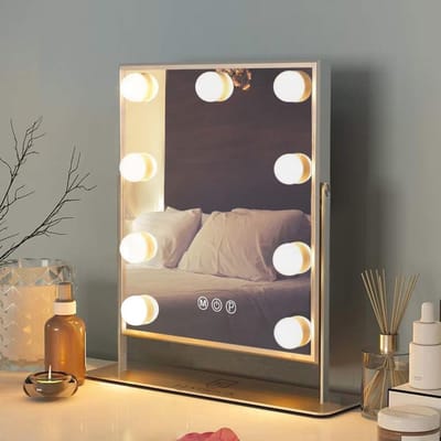 Hollywood Make-up Spiegel met Verlichting en Dimbare LED-lampen - 360° Draaibaar Cosmetische Spiegel met 3 Lichtkleuren