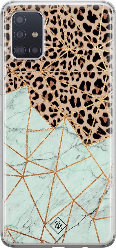 Casimoda® hoesje - Geschikt voor Samsung A51 - Luipaard Marmer Mint - Backcover - Siliconen/TPU - Bruin