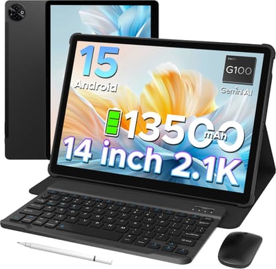Doogee TAB E3 Max VIP - Tablet - 32 GB RAM + 256 GB ROM /TF 2TB - MTK Helio G100 - 14 inth Ips - Android 15 - 13500mAh - 4G LTE - 5G WLAN - Vier luidsprekers - GPS - Zwart