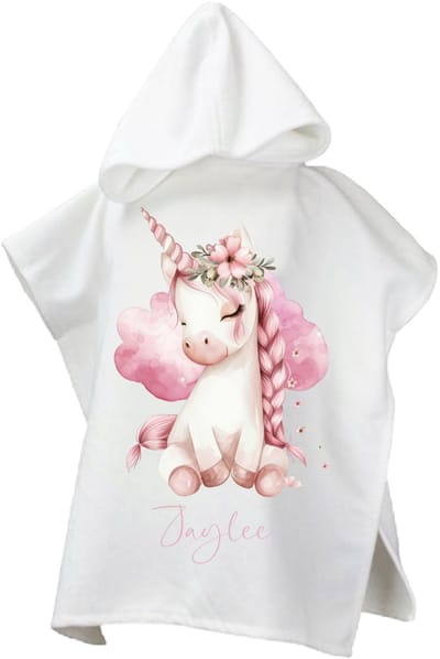 Gepersonaliseerde Poncho voor meisje - Unicorn met naam - Perfect voor Zwembad en Strand