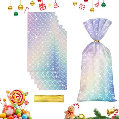 Mermaid Themapartij Candy Bags - 100 Stuks Celofaan Tassen voor Snoep, Feestdecoratie en Cadeauverpakking