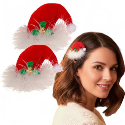 Dailygoods- Kersthaarclips Set van 2 - Pluche Haarspelden - Kerstmuts