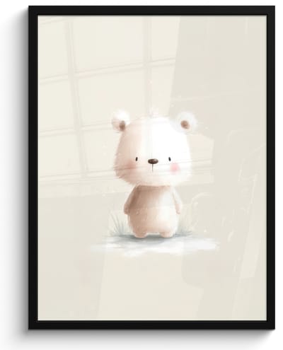 Poster in lijst - Fotolijst 60x80 cm - Posters - Beertje - Sneeuwvlokje - Wit - Pluizig - Posterlijst zwart - Decoratie - Wanddecoratie woonkamer - Muurdecoratie slaapkamer