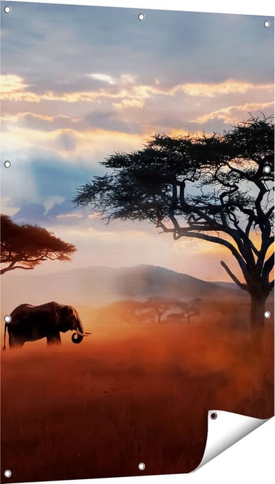 Gards Tuinposter Olifant in het Wild - Savanne - 80x120 cm - Tuindoek - Tuindecoratie - Wanddecoratie buiten - Tuinschilderij