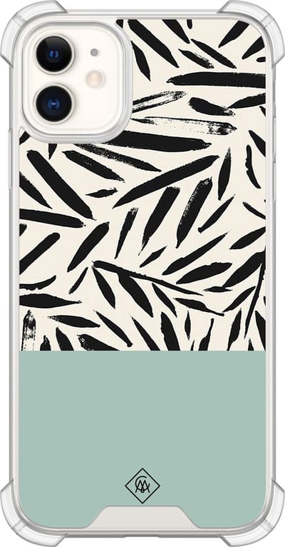 Casimoda® hoesje - Geschikt voor iPhone 11 - Abstract Mint Palms - Shockproof case - Extra sterk - Siliconen/TPU - Mint, Transparant