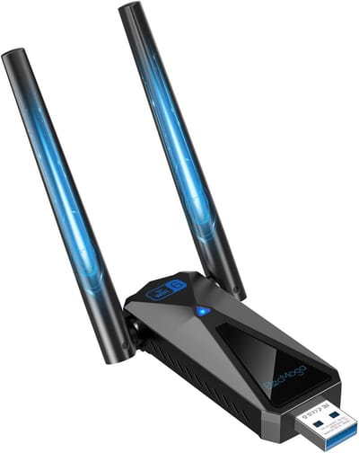 SnelShoppen - WiFi 6 WLAN Stick 5400Mbps Adapter voor PC, USB 3.0 met 2dBi Antennes, Tri-Band 2.4GHz/5GHz/6GHz, Compatibel met Windows 10/11