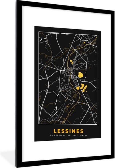 Fotolijst incl. Poster - Kaart - Lessines - Stadskaart - Goud - Plattegrond - 60x90 cm - Posterlijst