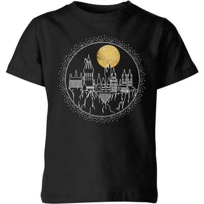 Harry Potter Hogwarts Castle Moon kinder t-shirt - Zwart - 98/104 (3-4 jaar)