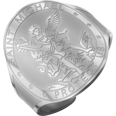 Bague Sceau de l'Archange Michel Likgreat pour Femmes Hommes Talisman Protecteur Acier Inoxydable Bijoux Juifs Cadeau resizable gray