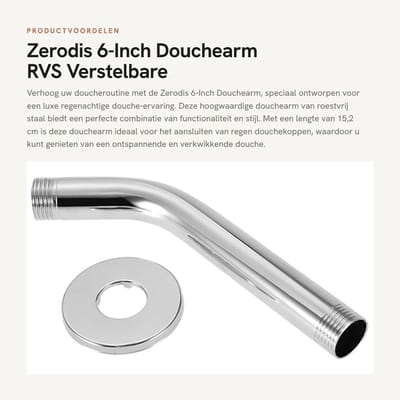 Dailygoods - 6-Inch Douchearm RVS - Verstelbare Doucheslang voor Regen Douchekop - Chroomafwerking