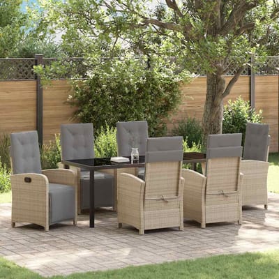 vidaXL - Tuin - Eettafel - Set - 7 - st - Beige - poly - rattan