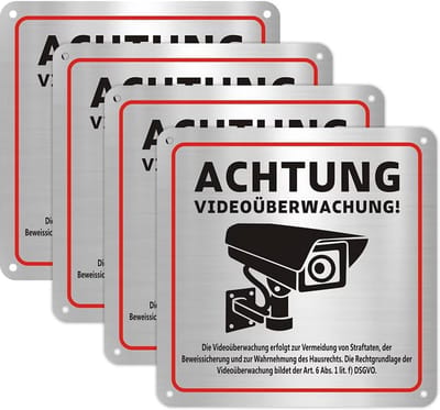 Waarschuwingsbord Camerabewaking 4 Stuks - 15x15 cm - Zelfklevend en Boorgaten