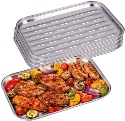 Alpina barbecue grillschalen - 5x - 34 x 24 cm - aluminium - Vlees / groente grillen - BBQ rooster