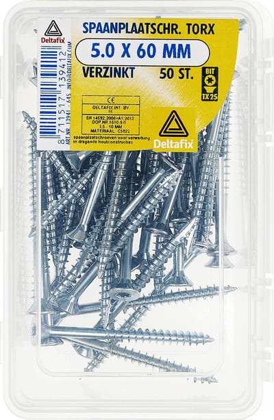 Deltafix spaanplaatschroef platkop / torx / met nibs / type 17 snijpunt verzinkt 5.0 x 60 mm 50 st.