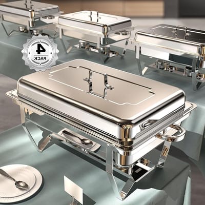 Chafing Dish Set - Buffetwarmers Voedselwarmers - Feesten Buffet - Rolled Edge Veiligheid - 9 Quarts 4 Bakken - Zilver