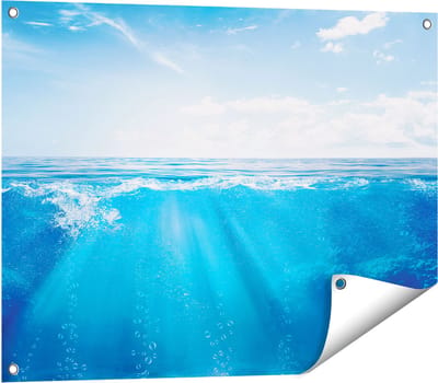 Gards Tuinposter Helder Blauwe Zee onder Water - 80x60 cm - Tuindoek - Tuindecoratie - Wanddecoratie buiten - Tuinschilderij