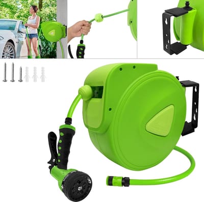 Wandslangenbox - Automatische haspel - Tuin bewateren - 180° zwenkbaar - 20 meter - Groen
