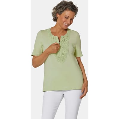 Shirt met ronde hals en gehaakt kant - salie - Gr. 38 van Goldner Fashion