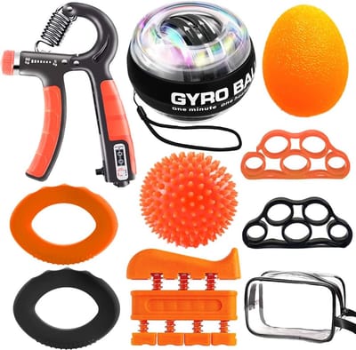 Thijox - Handgreepversterker Hand Grip Trainer Set 10 Stuks Verstelbare Handgrijper, Vingertrainer, Grijpkrachtringen, Stressverlichtende Ballen voor