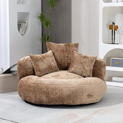 Zitzak Fauteuil - Comfortabele Stoel - Ontspannen Zitten - Hoge Rug - 108x108x52cm - Koffie Chenille
