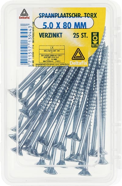 Deltafix spaanplaatschroef platkop / torx / met nibs / type 17 snijpunt verzinkt 5.0 x 80 mm 25 st.