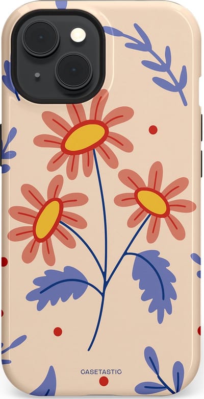 Casetastic hoesje geschikt voor Apple iPhone 15 - MagSafe - Dubbellaagse bescherming - Perzikbloem trio - Fashion Case - Lavendel Perzik Zand