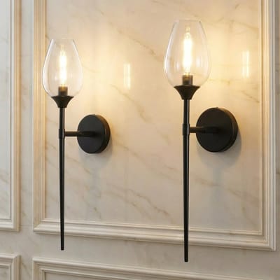 MUPOO 2 Stuk Wandlamp voor Binnen Zwart - Wijnglas lampenkap - Moderne Wandlamp - E14 Verlichting voor woonkamer, slaapkamer, Restaurant - H 61cm