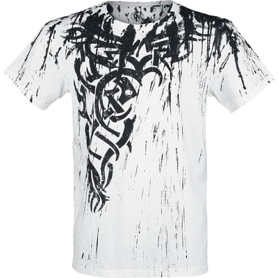 Outer Vision T-shirt - Wings Tattoo Splashed Strips - S tot M - voor Mannen - wit