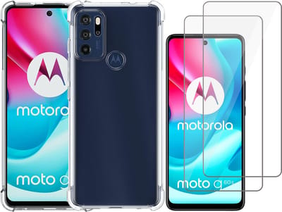 Hoesje geschikt voor Motorola Moto G60 / G60s - Anti Shock Proof Siliconen Back Cover Case Hoes Transparant - 2x Tempered Glass Screenprotector